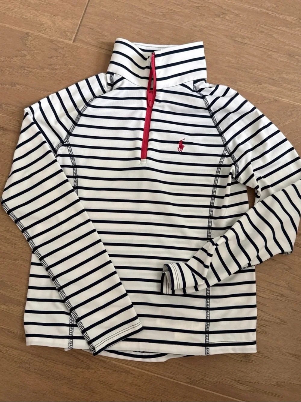 Girls 1/4 zip Ralph Lauren polo pullover navy and white with pink - size M 8-10